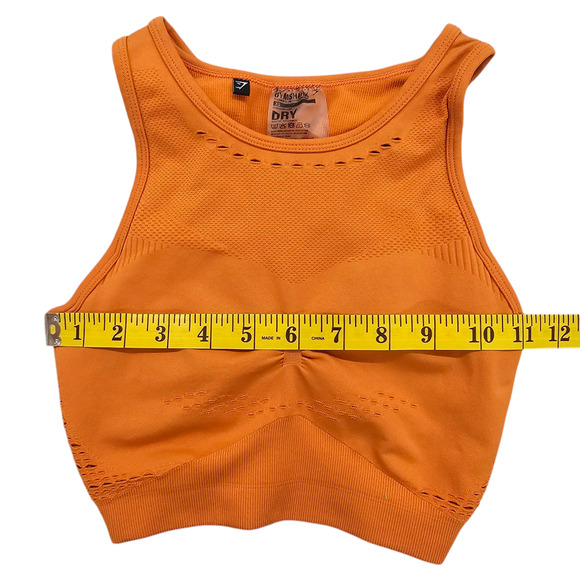 Gymshark Sports Bra Womens XS Orange Flawless Knit Eyelet Ruched Racerback - Picture 8 of 9